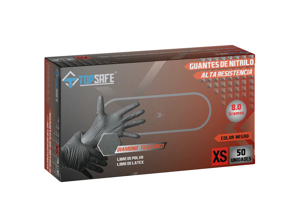 Guantes Top Safe Nitrilo Negro Ultra Resistentes 8g