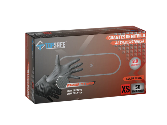 Guantes Top Safe Nitrilo Negro Ultra Resistentes 8g