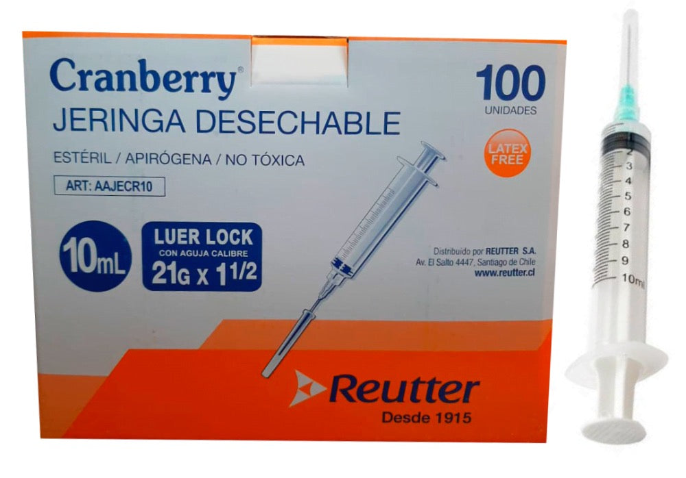 Jeringa Desechable Luer Lock Cranberry 10cc 21G x 1½ – Caja de 100 Unidades