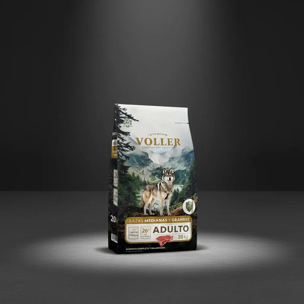 Alimento Seco Voller Para Perro Adulto Grande Carne 20 Kg 26% Proteína