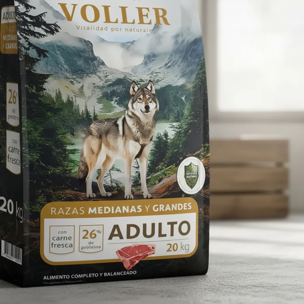 Alimento Seco Voller Para Perro Adulto Grande Carne 20 Kg 26% Proteína