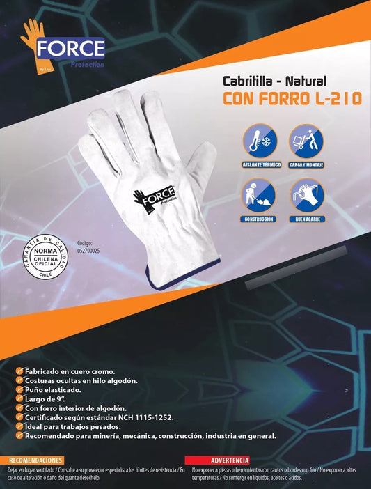 Pack 10 Guantes Cabritilla Forro algodón Cuero L-210