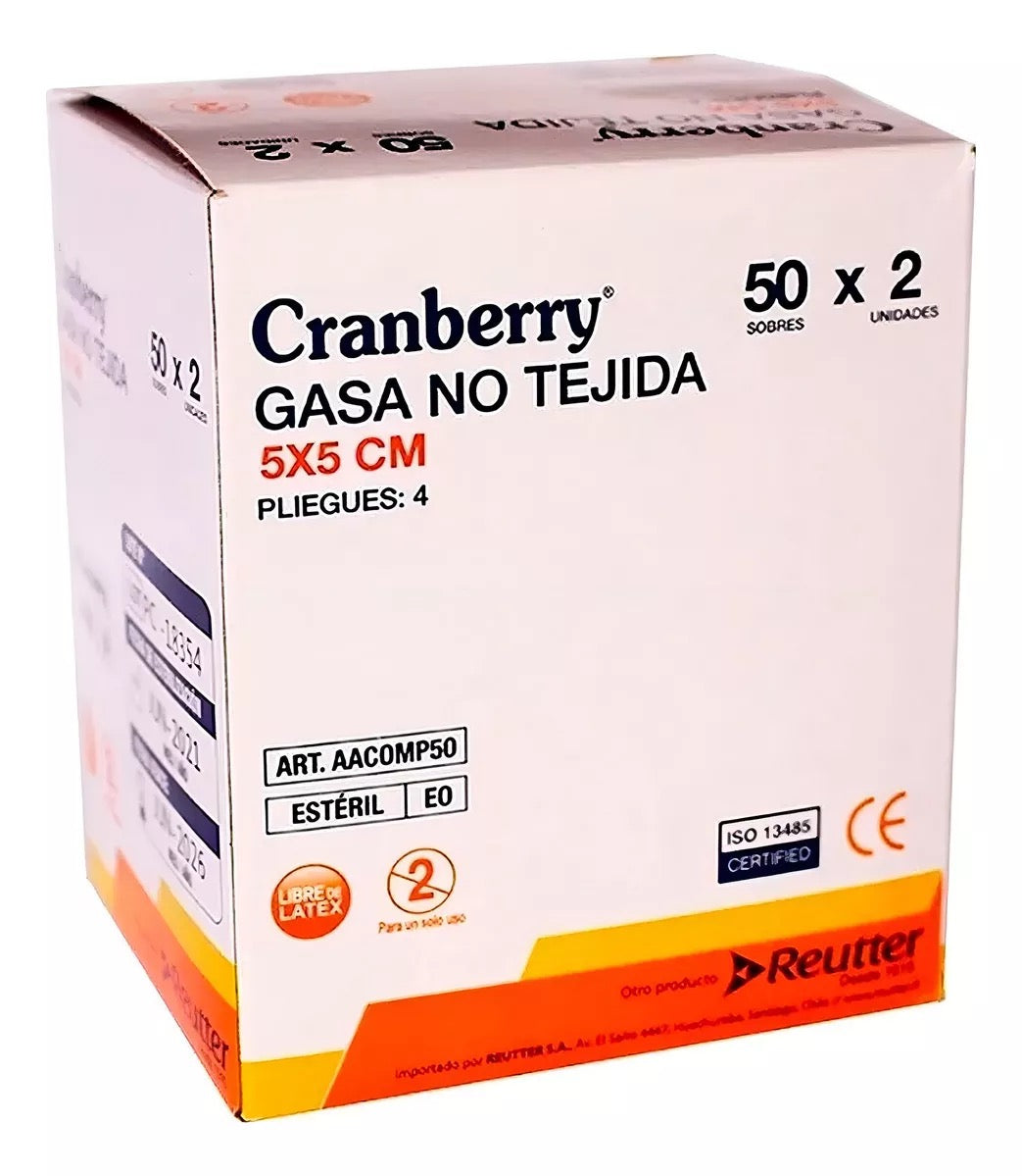 Gasa Estéril No Tejida 5x5 cm Cranberry | Caja 50 Sobres