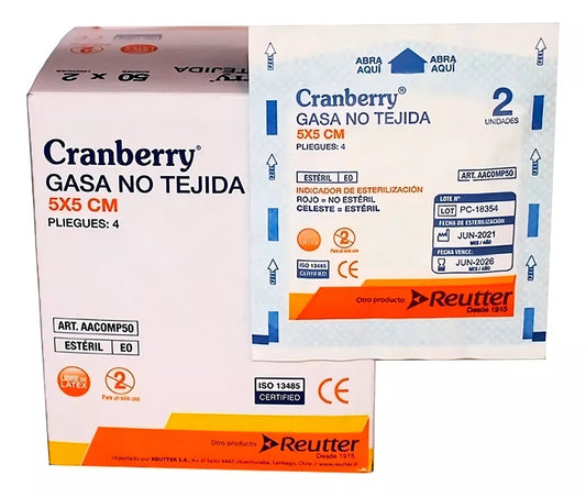 Gasa Estéril No Tejida 5x5 cm Cranberry | Caja 50 Sobres