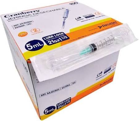 Jeringa Desechable Luer Lock Cranberry 5cc 21G x 1½ – Caja de 100 Unidades