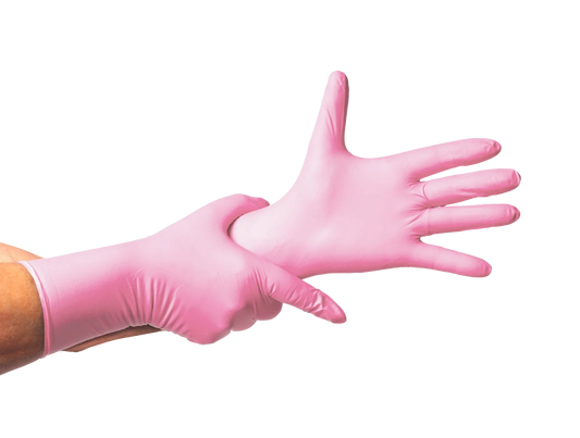 Guante De Nitrilo 7 grs Topsafe Rosado Extra Largo 30 Cms (50 Uds)