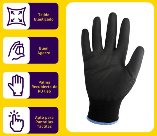 Pack 12 Guantes Multiflex Multiproposito Palma Pu T/9