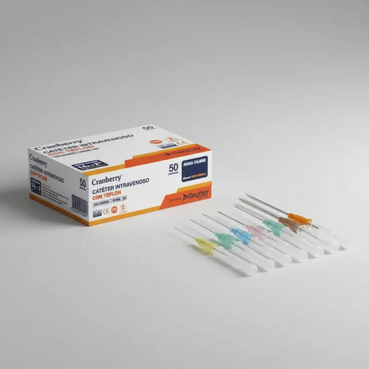 Catéter Intravenoso Bránula con Teflón Cranberry - Caja 50 Unidades - Estéril