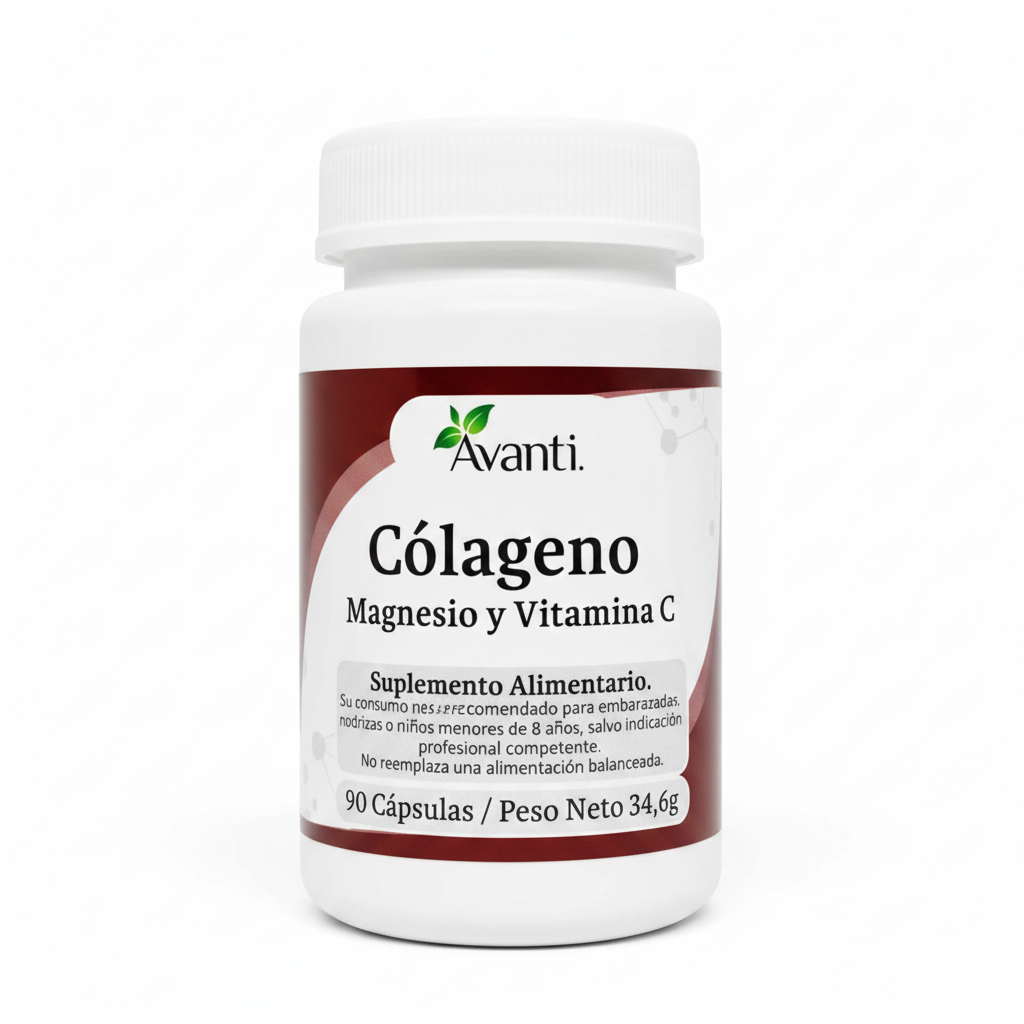 Colágeno Avanti magnesio vitamina C 90 cápsulas vista lateral