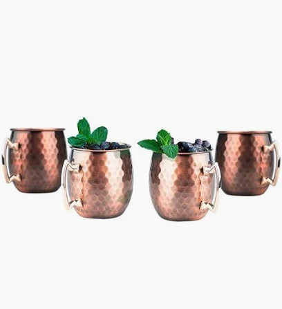Pack 4 Mugs de Cobre Premium 600ml con diseño martillado y bebidas