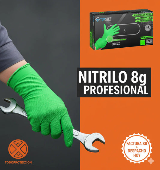 Guante de Nitrilo Verde Flúor 8g: Máxima Resistencia para el Trabajo Pesado