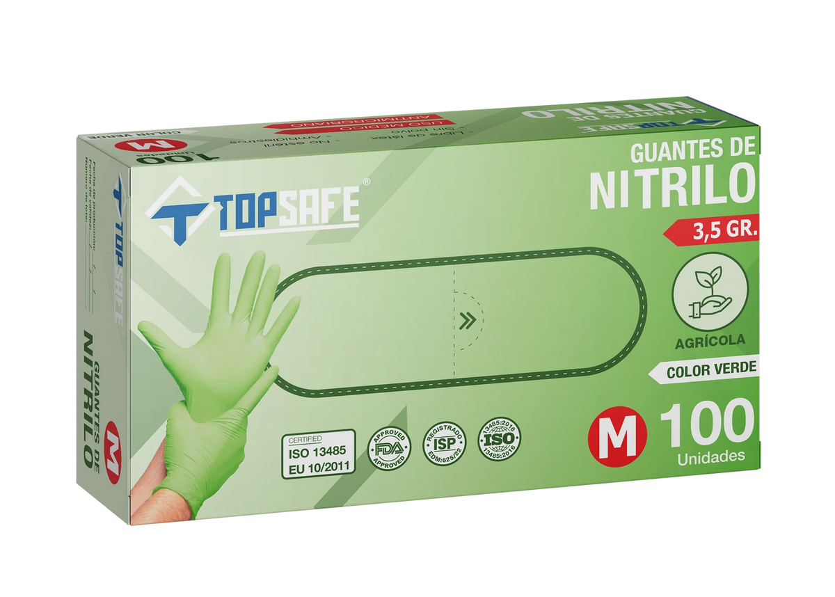 Guante de Nitrilo 3,5 gr Topsafe Verde (100u)