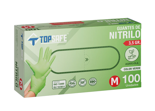 Caja 100 Guantes de Nitrilo Topsafe Verde 3,5 g