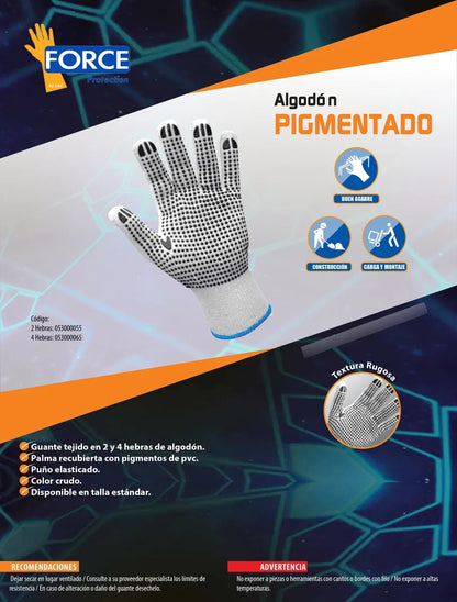 Pack 12 Pares Guante de Hilo Pigmentado Force 4 Hebra Grueso