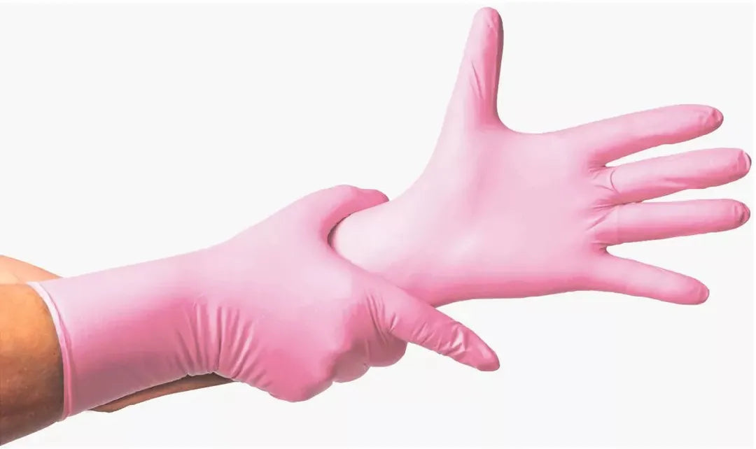 Guante De Nitrilo 7 grs Topsafe Rosado Extra Largo 30 Cms (50 Uds)