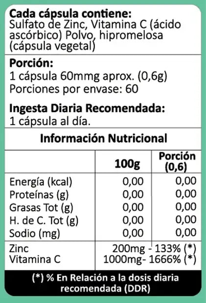 Zinc + Vitamina C Avanti – Refuerzo Inmunológico (60 Cápsulas Vegetales)