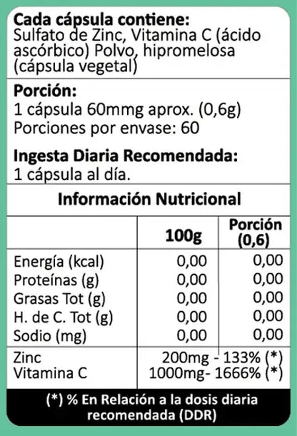 Zinc + Vitamina C Avanti – Refuerzo Inmunológico (60 Cápsulas Vegetales)