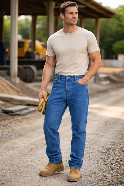 Pantalón de Trabajo Hombre Mezclilla Azul Reforzado | Jeans Laboral Resistente