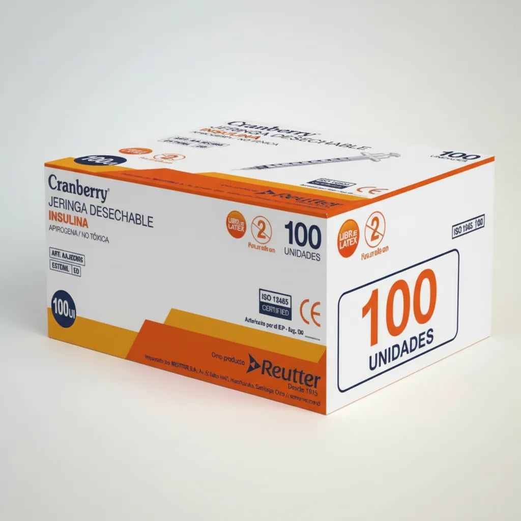 Jeringa de Insulina 29G x 1/2" Desechable Cranberry | Caja 100 Unidades