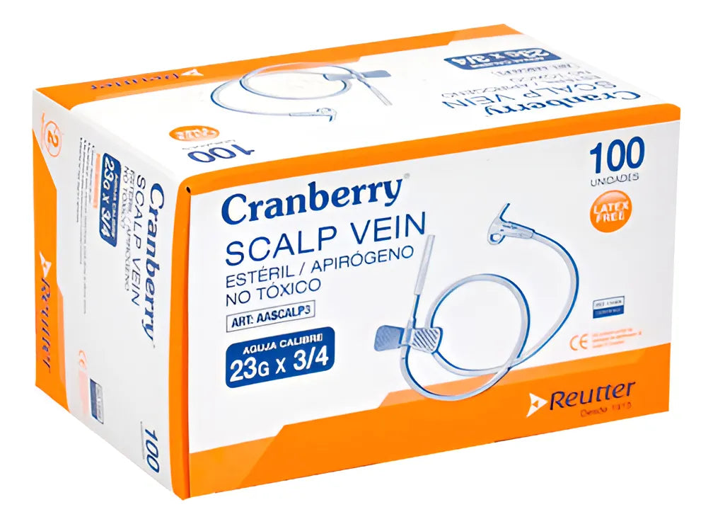 Scalp Vein 23G 3/4 Cranberry – Aguja Mariposa Estéril (100 Unidades)