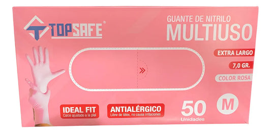 Guante De Nitrilo 7 grs Topsafe Rosado Extra Largo 30 Cms (50 Uds)