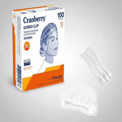 Gorro Desechable Tipo Clip Blanco Cranberry 100 unidades | Protección e Higiene Certificada