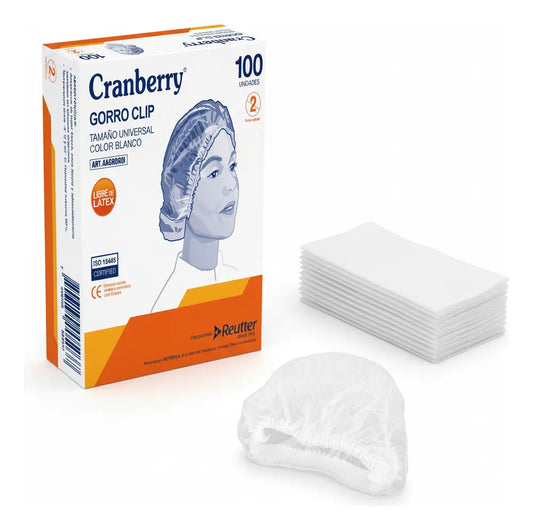 Gorro Desechable Tipo Clip Blanco Cranberry 100 unidades | Protección e Higiene Certificada