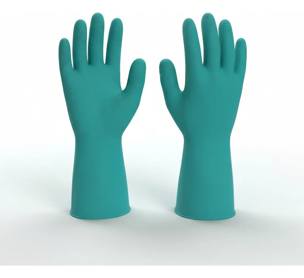 Pack 12 Guantes de Nitrilo Verde Flocado Force Largo | Alta Resistencia y Comodidad