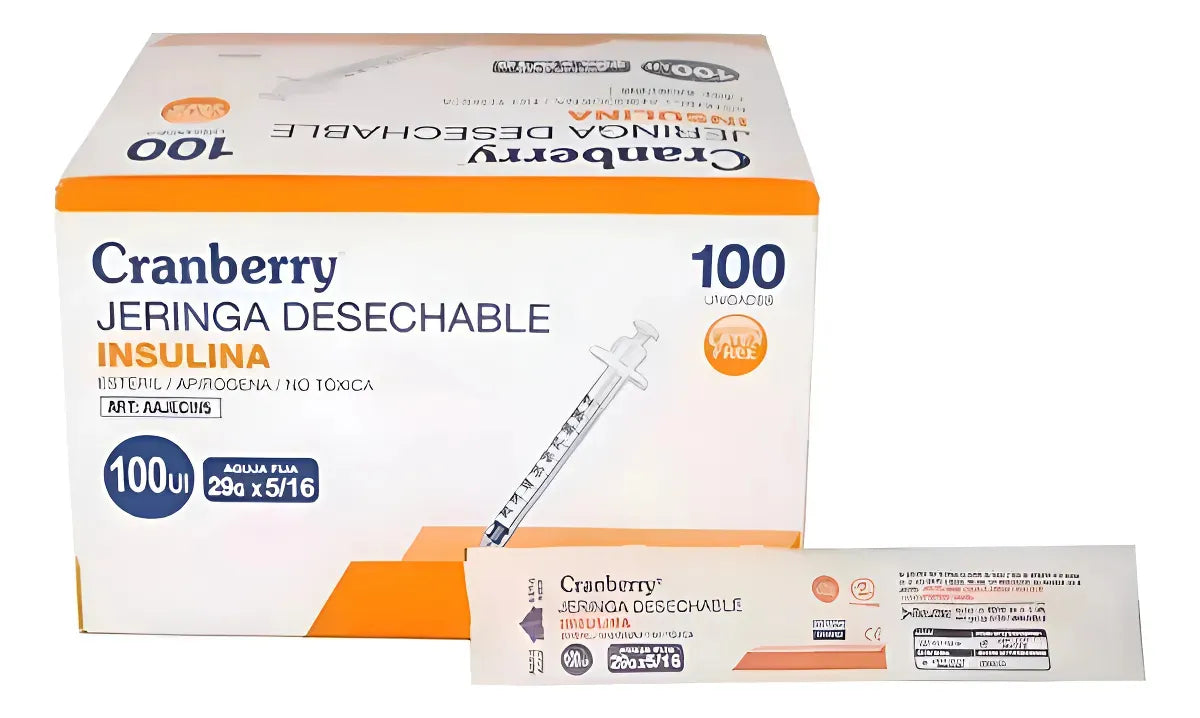 Jeringa Insulina 29G x 5/16 Desechable – Caja 100 Unidades Cranberry