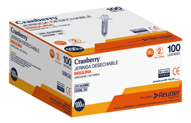 Jeringa de Insulina 29G x 1/2" Desechable Cranberry | Caja 100 Unidades
