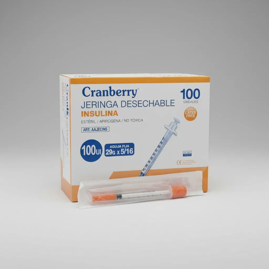 Jeringa Insulina 29G x 5/16 Desechable – Caja 100 Unidades Cranberry