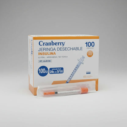 Jeringa Insulina 29G x 5/16 Desechable – Caja 100 Unidades Cranberry