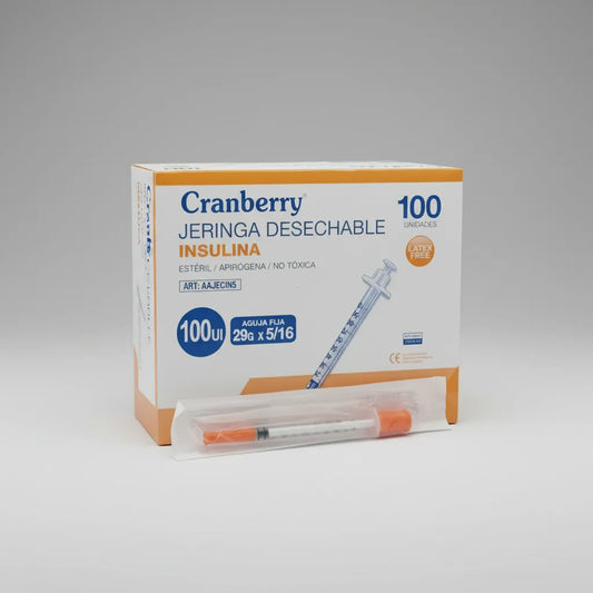 Jeringa Insulina 29G x 5/16 Desechable – Caja 100 Unidades Cranberry