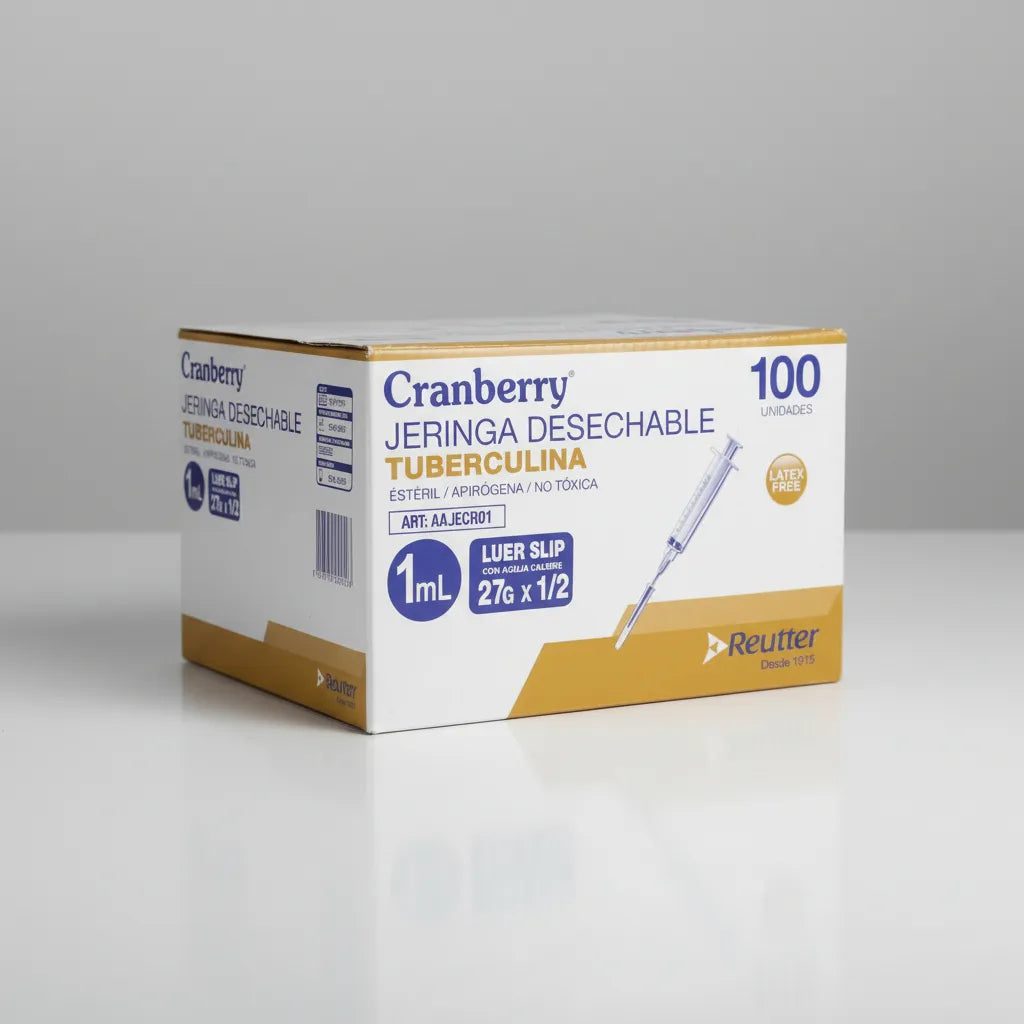 Jeringa Tuberculina 1 cc con Aguja 27G 1/2 – Desechable y Estéril | 100 Unidades