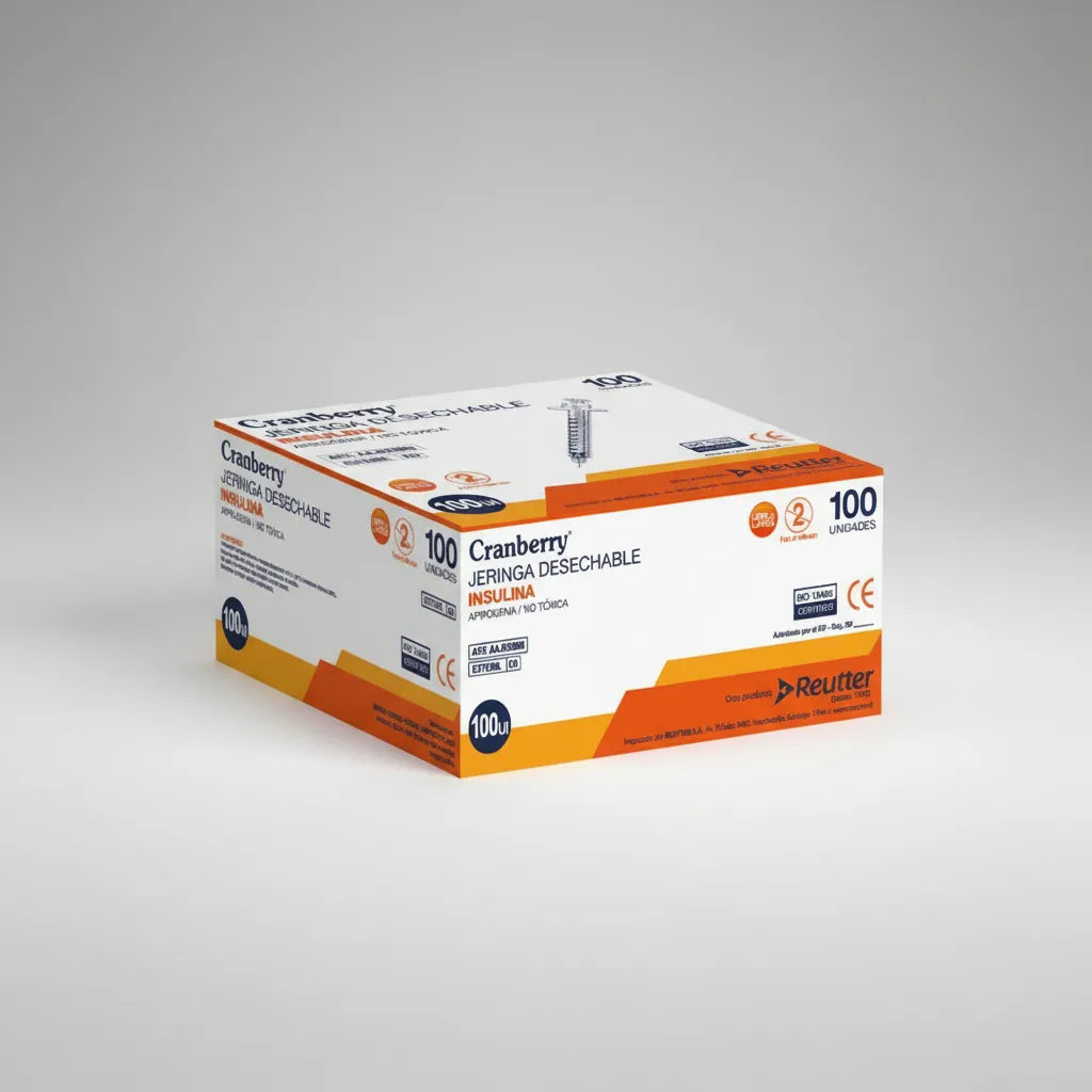 Jeringa de Insulina 29G x 1/2" Desechable Cranberry | Caja 100 Unidades