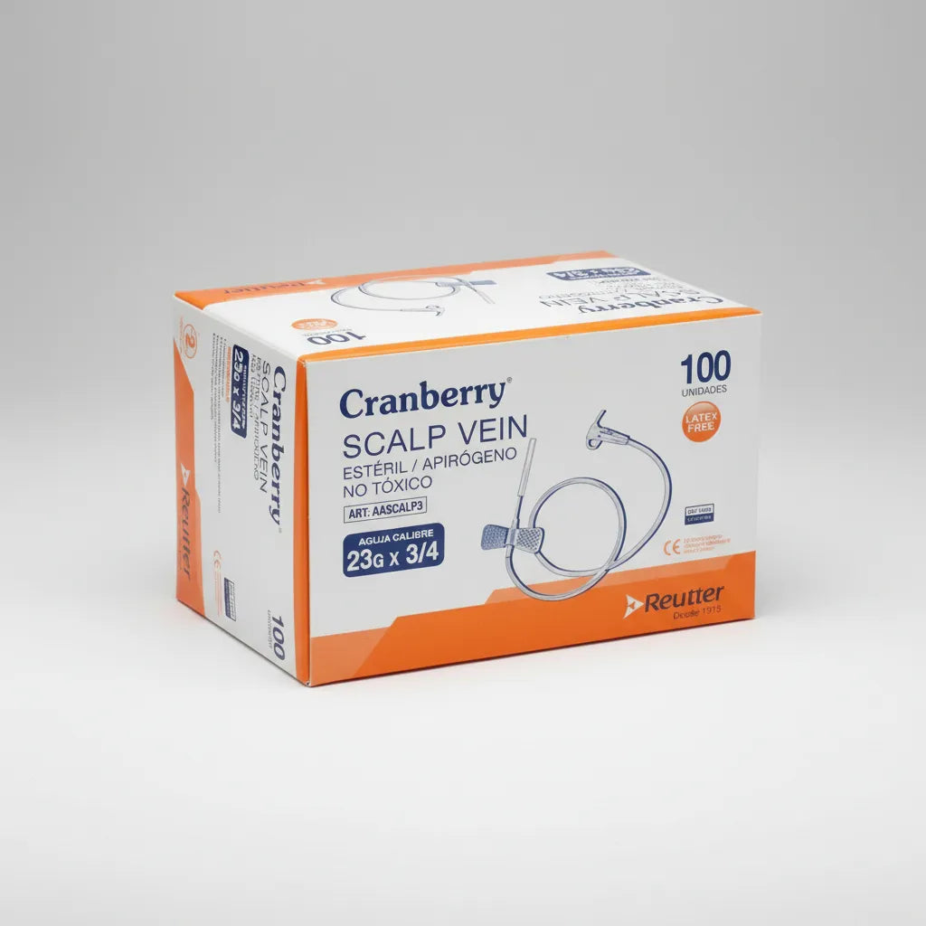 Scalp Vein 23G 3/4 Cranberry – Aguja Mariposa Estéril (100 Unidades)
