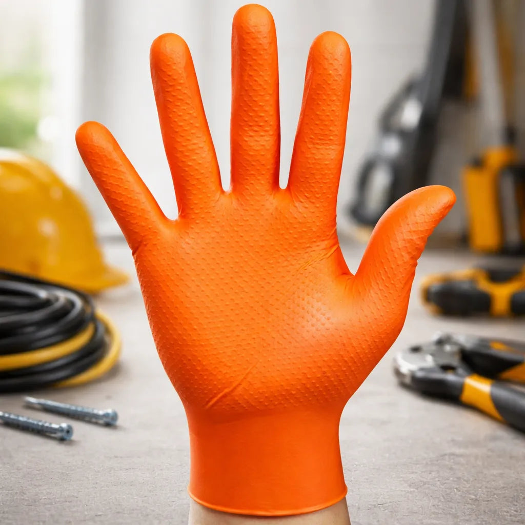 Guante Nitrilo Diamantado Naranja 8 Grs Uso Profesional