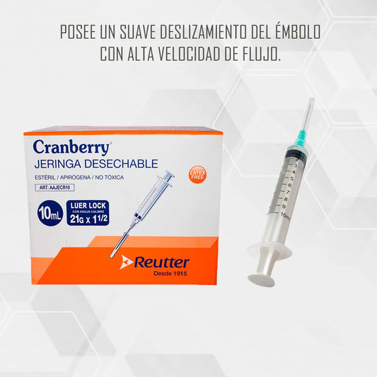 Jeringa Desechable Luer Lock Cranberry 10cc 21G x 1½ – Caja de 100 Unidades