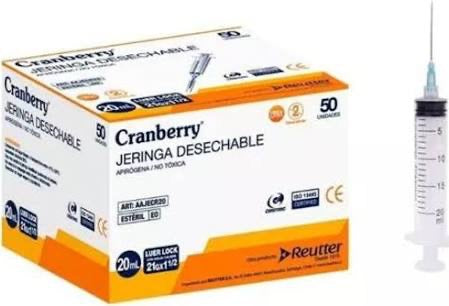 Jeringa Desechable Luer Lock Cranberry 20cc 21G x 1½ – Caja de 50 Unidades