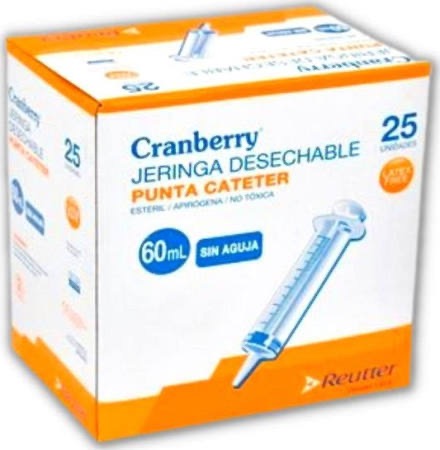 Jeringa Desechable Cranberry 60cc S/A Punta Catéter – Caja de 25 Unidades
