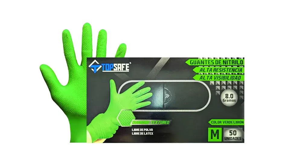 Guante Nitrilo Verde Fluor Texturizado 8 Gramos Profesional