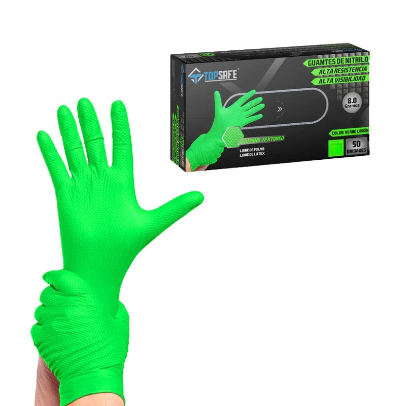 Guante Nitrilo Verde Fluor Texturizado 8 Gramos Profesional