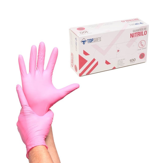 Guantes Top Safe Nitrilo Rosa Antideslizantes 100 unidades