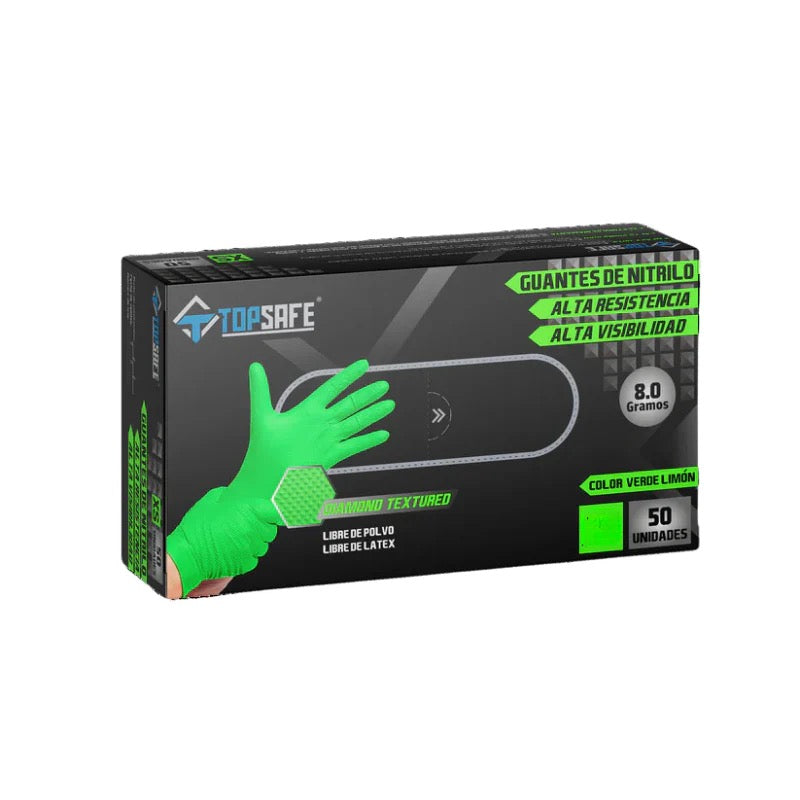 Guante Nitrilo Verde Fluor Texturizado 8 Gramos Profesional