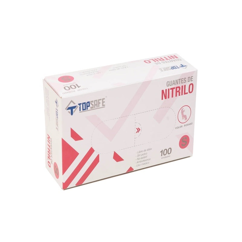 Guantes Top Safe Nitrilo Rosa Antideslizantes 100 unidades