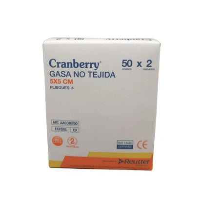 Gasa Estéril No Tejida Cranberry 7.5x7.5 cm | Caja 50 Sobres | Alta Absorción y Suavidad | Uso Médico y Primeros Auxilios