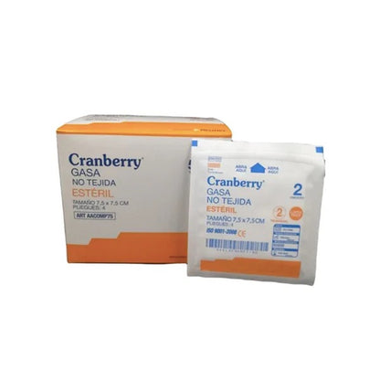 Gasa Estéril No Tejida Cranberry 7.5x7.5 cm | Caja 50 Sobres | Alta Absorción y Suavidad | Uso Médico y Primeros Auxilios