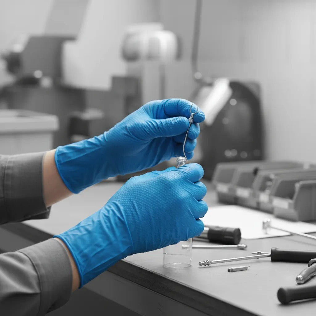 Guante Nitrilo Texturizado Azul 10 Gr TopSafe (50 Unidades) | Extra Resistente y Sin Látex