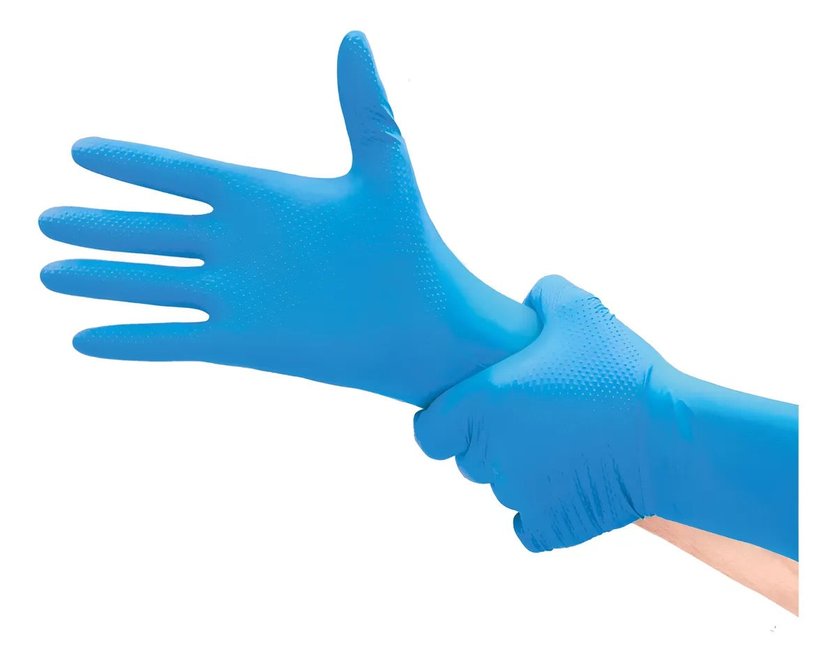 Guante Nitrilo Texturizado Azul 10 Gr TopSafe (50 Unidades) | Extra Resistente y Sin Látex