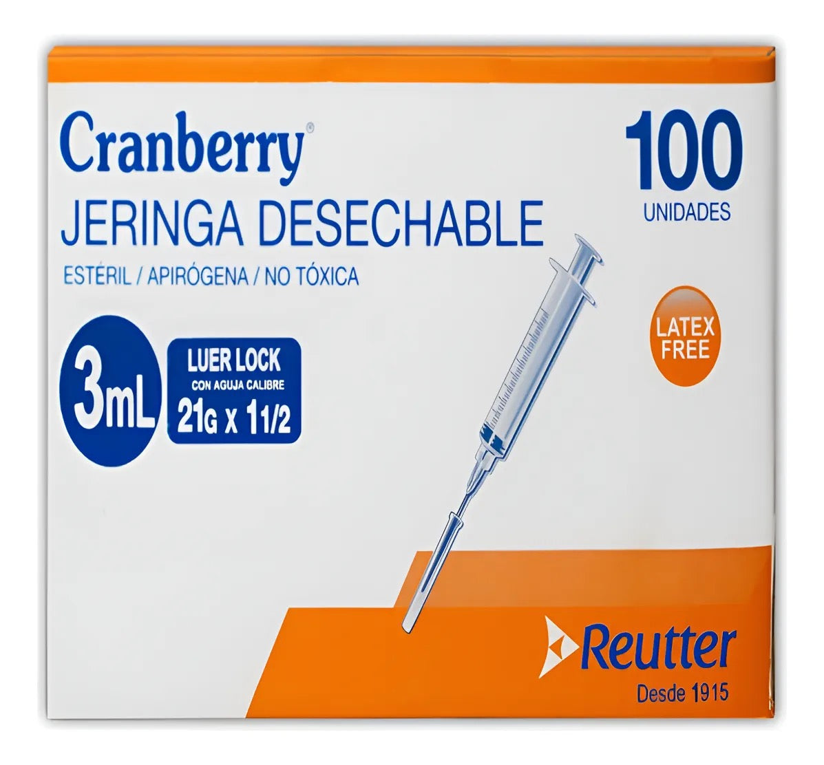 Jeringa Desechable Luer Lock Cranberry 3cc 21G x 1½ – Caja de 100 Unidades